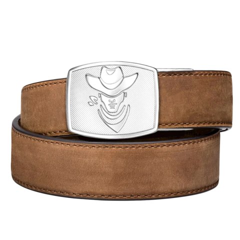 Pas Kore Essentials Cowboy Buckle Brown Buffalo Leather Gun Belt