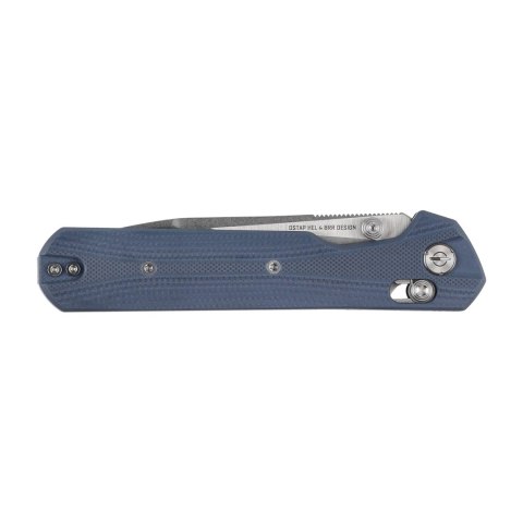 Nóż składany KNIVESPL The First Sandvik 14C28N, niebieskie G10, Stonewashed/Satin