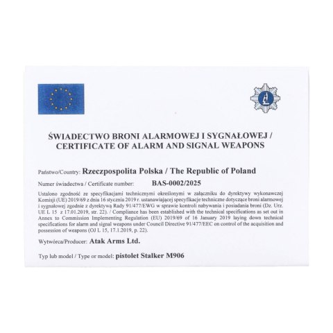 Pistolet hukowy alarmowo sygnałowy STALKER M906 BAS .22 Long Blank chrom błysk