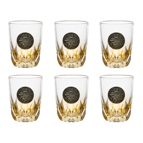 Szklanki do whisky Golden Fox Amber Fire Wild Boar Gold zdobione odlewanym elementem, bursztynowy natrysk 6 szt.