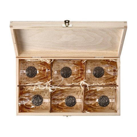 Szklanki do whisky Golden Fox Amber Fire Wild Boar Gold zdobione odlewanym elementem, bursztynowy natrysk 6 szt.