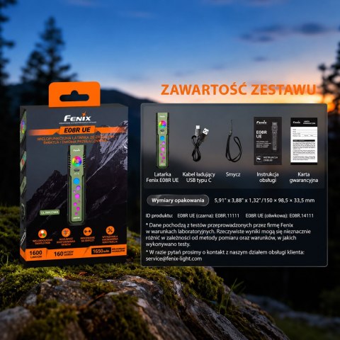 Latarka LED Fenix E08R UE oliwkowa