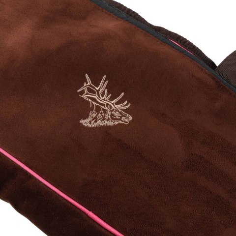 Pokrowiec na broń Forsport zamszowy 125 cm - brązowo-różowy, haft beżowa głowa jelenia